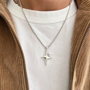 y2k style silver chrome star stacked pendant necklace